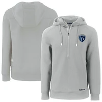 Men's Cutter & Buck  Gray Sporting Kansas City Roam Eco Half-Zip Recycled Tri-Blend Hoodie
