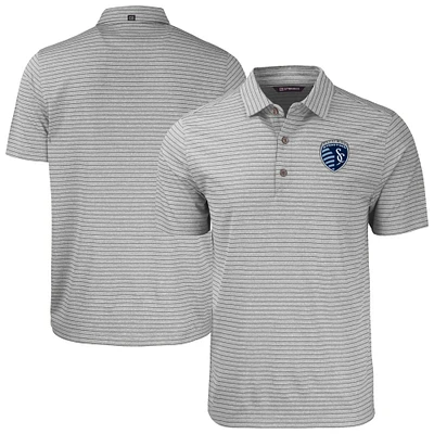 Men's Cutter & Buck  Heather Gray Sporting Kansas City Forge Eco Stripe Stretch Recycled Polo