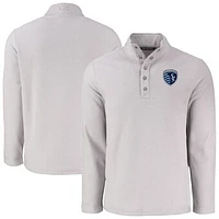 Men's Cutter & Buck  Gray Sporting Kansas City Hunts Point Eco Textured Fleece Recycled Quarter-Snap Pullover Top