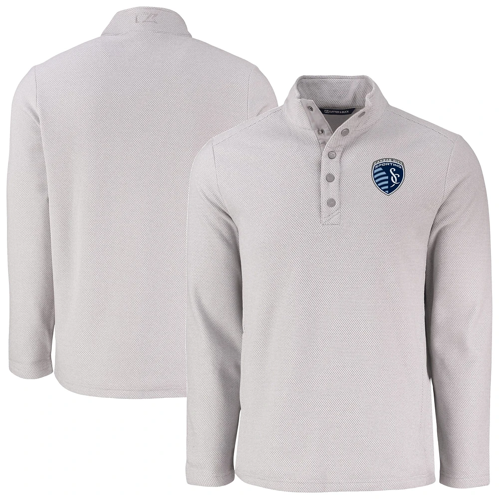 Men's Cutter & Buck Gray Sporting Kansas City Hunts Point Eco Textured Fleece Recycled Quarter-Snap Pullover Top