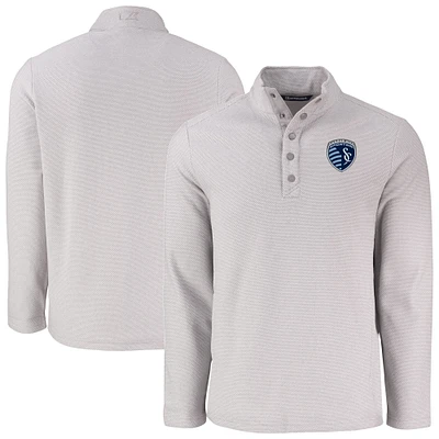 Men's Cutter & Buck  Gray Sporting Kansas City Hunts Point Eco Textured Fleece Recycled Quarter-Snap Pullover Top