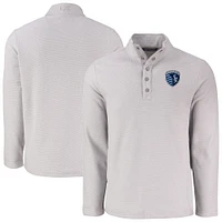 Men's Cutter & Buck  Gray Sporting Kansas City Hunts Point Eco Textured Fleece Recycled Quarter-Snap Pullover Top