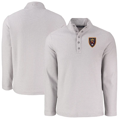 Men's Cutter & Buck  Gray Real Salt Lake Hunts Point Eco Textured Fleece Recycled Quarter-Snap Pullover Top