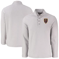Men's Cutter & Buck  Gray Real Salt Lake Hunts Point Eco Textured Fleece Recycled Quarter-Snap Pullover Top