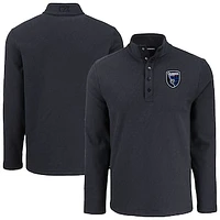 Men's Cutter & Buck San Jose Earthquakes Hunts Point Eco Textured Fleece Recycled Quarter-Snap Pullover Top