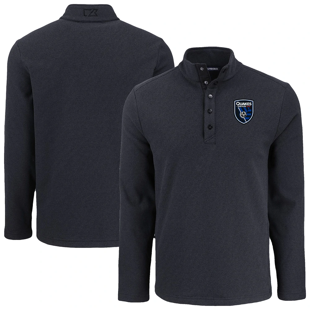 Men's Cutter & Buck San Jose Earthquakes Hunts Point Eco Textured Fleece Recycled Quarter-Snap Pullover Top