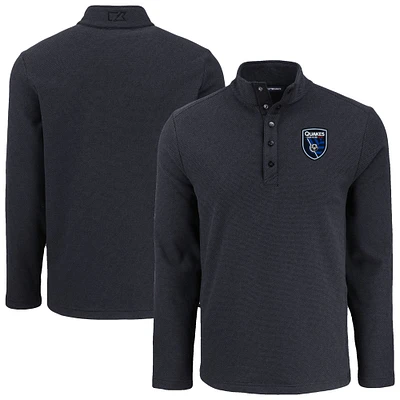 Men's Cutter & Buck San Jose Earthquakes Hunts Point Eco Textured Fleece Recycled Quarter-Snap Pullover Top
