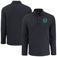 Men's Cutter & Buck  Black Seattle Sounders FC Hunts Point Eco Textured Fleece Recycled Quarter-Snap Pullover Top