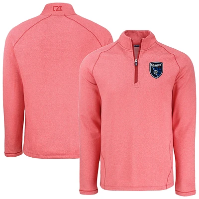 Men's Cutter & Buck Heather San Jose Earthquakes Peshastin Eco Fleece Recycled Raglan Half-Zip Top
