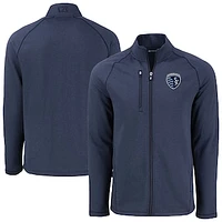 Men's Cutter & Buck  Heather Navy Sporting Kansas City Peshastin Eco Fleece Recycled Raglan Full-Zip Jacket
