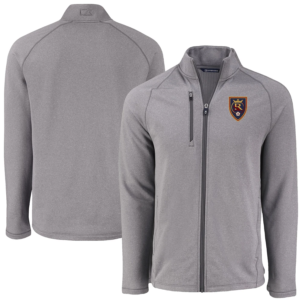 Men's Cutter & Buck Heather Gray Real Salt Lake Peshastin Eco Fleece Recycled Raglan Full-Zip Jacket