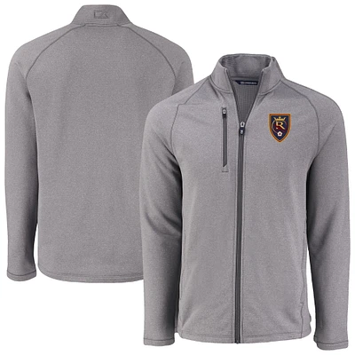 Men's Cutter & Buck  Heather Gray Real Salt Lake Peshastin Eco Fleece Recycled Raglan Full-Zip Jacket