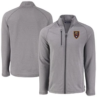Men's Cutter & Buck  Heather Gray Real Salt Lake Peshastin Eco Fleece Recycled Raglan Full-Zip Jacket