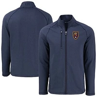 Men's Cutter & Buck  Heather Navy Real Salt Lake Peshastin Eco Fleece Recycled Raglan Full-Zip Jacket