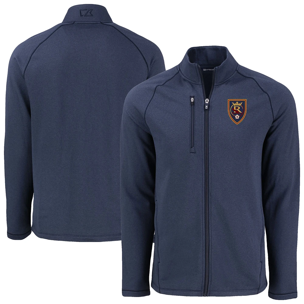 Men's Cutter & Buck Heather Navy Real Salt Lake Peshastin Eco Fleece Recycled Raglan Full-Zip Jacket