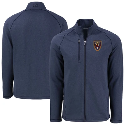 Men's Cutter & Buck  Heather Navy Real Salt Lake Peshastin Eco Fleece Recycled Raglan Full-Zip Jacket