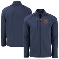 Men's Cutter & Buck  Heather Navy Real Salt Lake Peshastin Eco Fleece Recycled Raglan Full-Zip Jacket