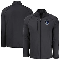 Men's Cutter & Buck Heather San Jose Earthquakes Peshastin Eco Fleece Recycled Raglan Full-Zip Jacket