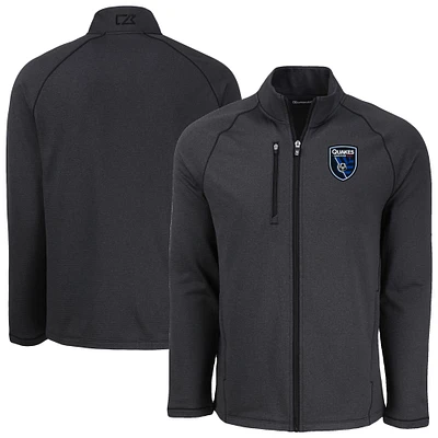Men's Cutter & Buck Heather San Jose Earthquakes Peshastin Eco Fleece Recycled Raglan Full-Zip Jacket