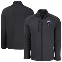 Men's Cutter & Buck Heather San Jose Earthquakes Peshastin Eco Fleece Recycled Raglan Full-Zip Jacket