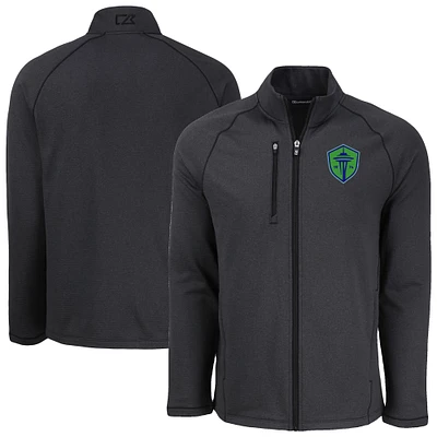 Men's Cutter & Buck Heather Seattle Sounders FC Peshastin Eco Fleece Recycled Raglan Full-Zip Jacket