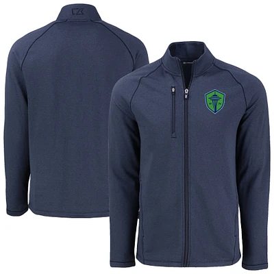 Men's Cutter & Buck  Heather Navy Seattle Sounders FC Peshastin Eco Fleece Recycled Raglan Full-Zip Jacket