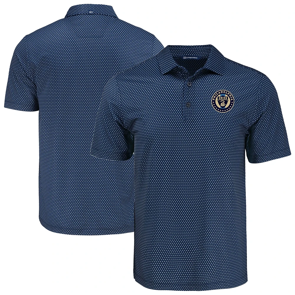 Men's Cutter & Buck Navy Philadelphia Union Pike Eco Shadow Check Print Recycled Polo