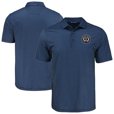 Men's Cutter & Buck  Navy Philadelphia Union Pike Eco Shadow Check Print Recycled Polo