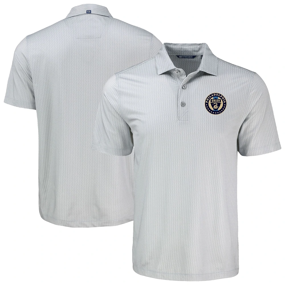 Men's Cutter & Buck Gray Philadelphia Union Pike Eco Shadow Check Print Recycled Polo