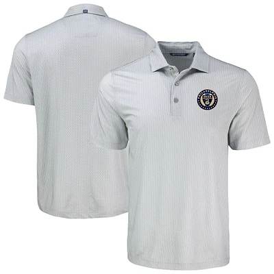 Men's Cutter & Buck  Gray Philadelphia Union Pike Eco Shadow Check Print Recycled Polo