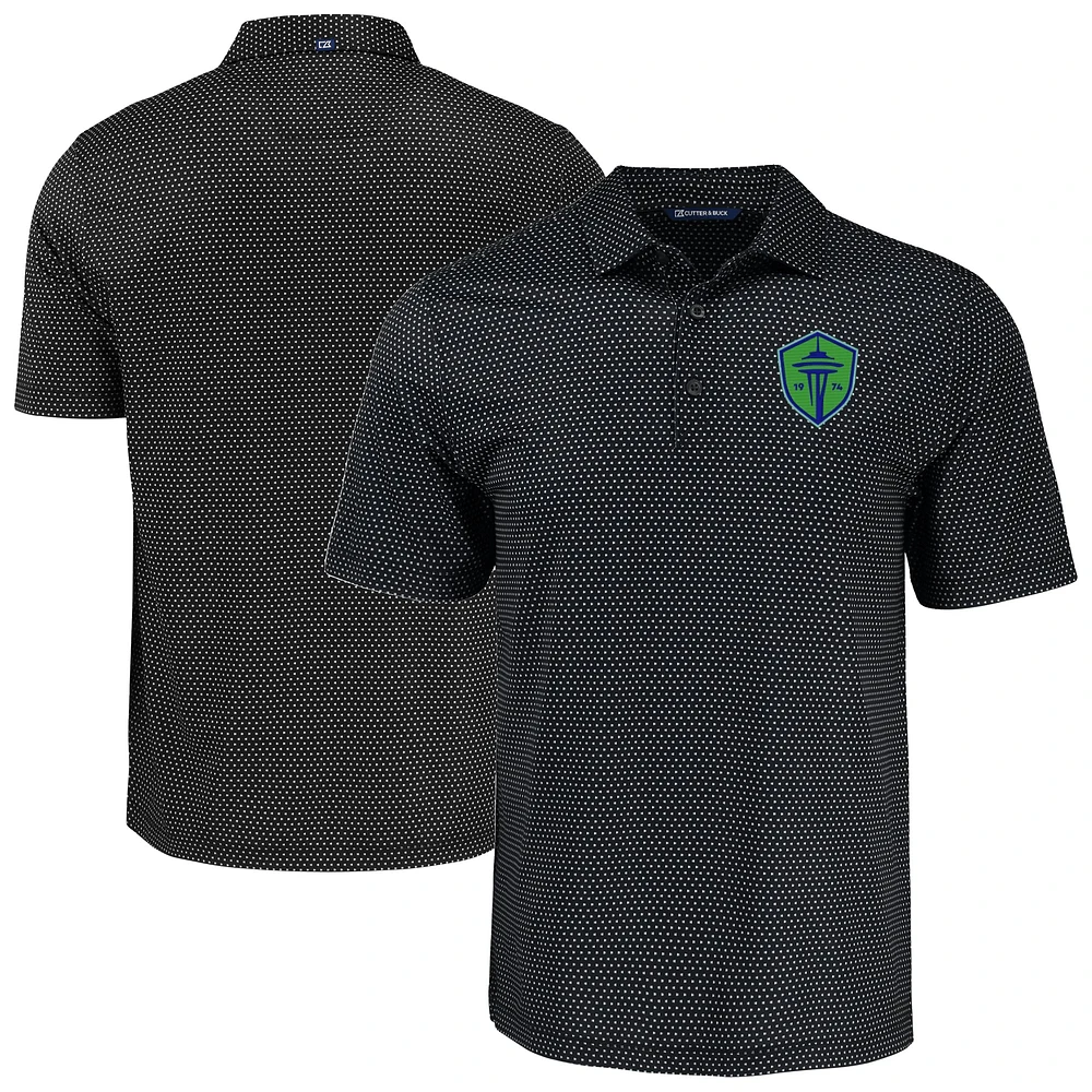Men's Cutter & Buck Black Seattle Sounders FC Pike Eco Shadow Check Print Recycled Polo