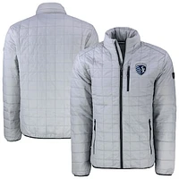 Men's Cutter & Buck  Gray Sporting Kansas City Rainier PrimaLoft Eco Insulated Full-Zip Puffer Jacket