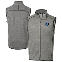 Men's Cutter & Buck  Heather Gray Sporting Kansas City Mainsail Sweater-Knit Full-Zip Vest