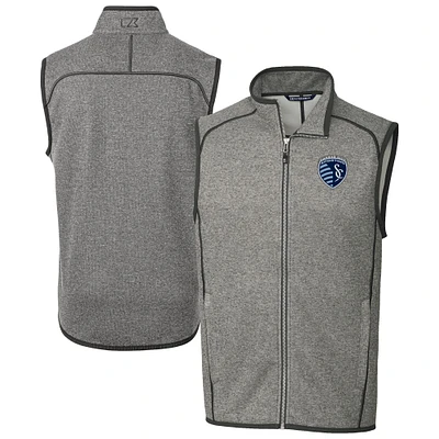 Men's Cutter & Buck  Heather Gray Sporting Kansas City Mainsail Sweater-Knit Full-Zip Vest