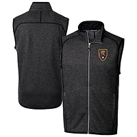 Men's Cutter & Buck  Heather Charcoal Real Salt Lake Mainsail Sweater-Knit Full-Zip Vest