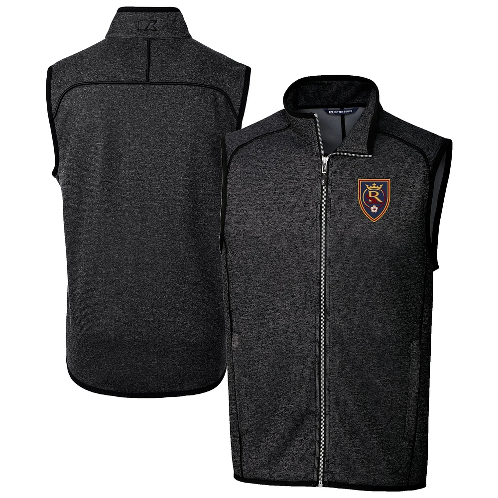 Men's Cutter & Buck Heather Charcoal Real Salt Lake Mainsail Sweater-Knit Full-Zip Vest