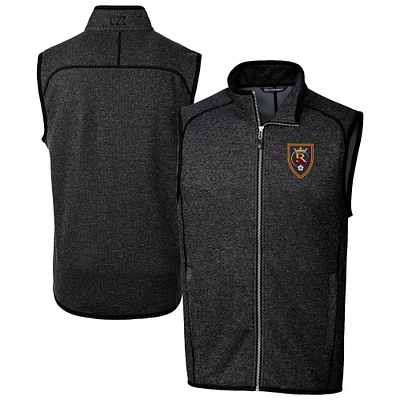 Men's Cutter & Buck  Heather Charcoal Real Salt Lake Mainsail Sweater-Knit Full-Zip Vest