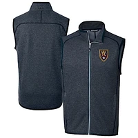 Men's Cutter & Buck  Heather Navy Real Salt Lake Mainsail Sweater-Knit Full-Zip Vest