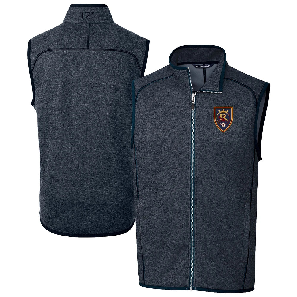 Men's Cutter & Buck Heather Navy Real Salt Lake Mainsail Sweater-Knit Full-Zip Vest