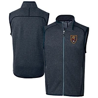 Men's Cutter & Buck  Heather Navy Real Salt Lake Mainsail Sweater-Knit Full-Zip Vest