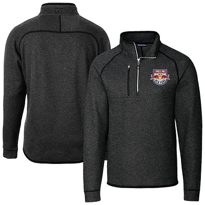 Men's Cutter & Buck Heather New York Red Bulls Mainsail Sweater-Knit Half-Zip Raglan Jacket