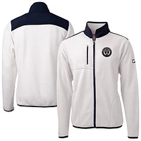 Men's Cutter & Buck  White Philadelphia Union Cascade Eco Fleece Full-Zip Jacket