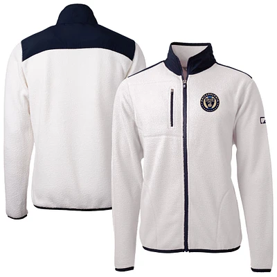 Men's Cutter & Buck  White Philadelphia Union Cascade Eco Fleece Full-Zip Jacket