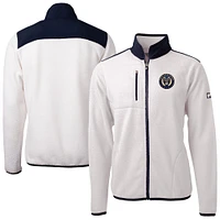 Men's Cutter & Buck  White Philadelphia Union Cascade Eco Fleece Full-Zip Jacket