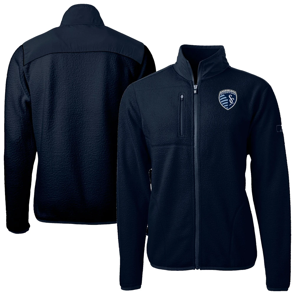 Men's Cutter & Buck Navy Sporting Kansas City Cascade Eco Fleece Full-Zip Jacket