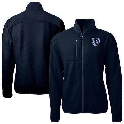 Men's Cutter & Buck  Navy Sporting Kansas City Cascade Eco Fleece Full-Zip Jacket