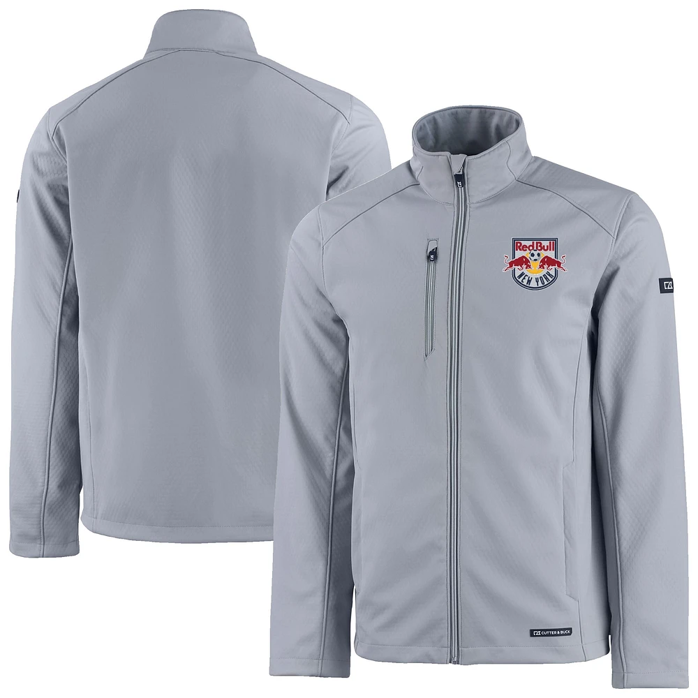 Men's Cutter & Buck Gray New York Red Bulls Evoke Eco Softshell Recycled Full-Zip Jacket