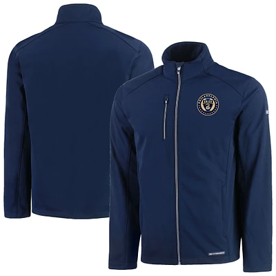 Men's Cutter & Buck  Navy Philadelphia Union Evoke Eco Softshell Recycled Full-Zip Jacket