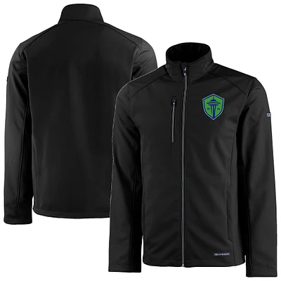 Men's Cutter & Buck  Black Seattle Sounders FC Evoke Eco Softshell Recycled Full-Zip Jacket