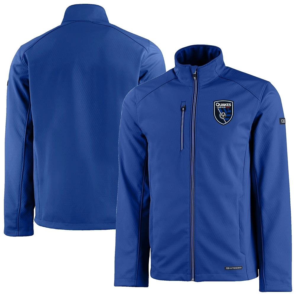 Men's Cutter & Buck Blue San Jose Earthquakes Evoke Eco Softshell Recycled Full-Zip Jacket